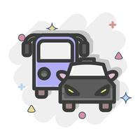 Icon Bus and Car. suitable for Automotive symbol. comic Style. simple design editable. design template vector. simple illustration vector