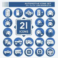 Icon Set Automotive. suitable for education symbol. long shadow style. simple design editable. design template vector. simple illustration vector