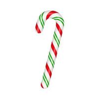 Christmas candy cane. Christmas stick. Traditional xmas candy with red, green and white stripes. Santa caramel cane with striped pattern. Vector illustration isolated on white background