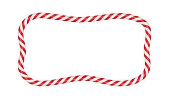 Christmas candy cane rectangle frame with red and white stripe. Xmas border with striped candy lollipop pattern. Blank christmas and new year template Vector illustration isolated on white background