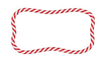 Christmas candy cane rectangle frame with red and white stripe. Xmas border with striped candy lollipop pattern. Blank christmas and new year template Vector illustration isolated on white background