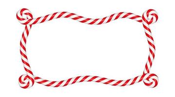 Christmas candy cane rectangle frame with red and white stripe. Xmas border with striped candy lollipop pattern. Blank christmas and new year template Vector illustration isolated on white background