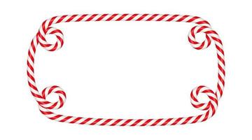 Christmas candy cane rectangle frame with red and white stripe. Xmas border with striped candy lollipop pattern. Blank christmas and new year template Vector illustration isolated on white background