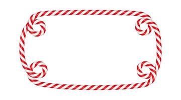 Christmas candy cane rectangle frame with red and white stripe. Xmas border with striped candy lollipop pattern. Blank christmas and new year template Vector illustration isolated on white background