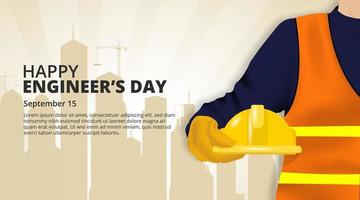 Engineers day background with an engineer and buildings vector