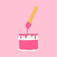 Cup with sugar paste and spatula. Emblem in a circle in nice natural colors. It can be used as icon or design element for beauty and SPA site, blogs of depilation master, cosmetologist vector
