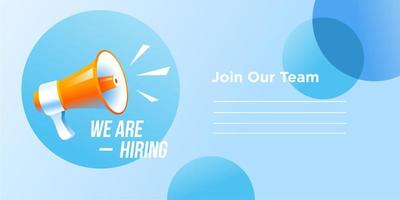 shouting megaphone vector Illustration on blue banner background, concept of join us, job vacancy and announcement in modern flat cartoon style design