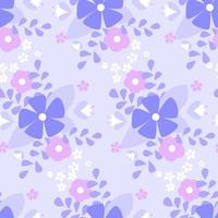 Seamless flower pattern. Flat botanical ornament in the purple color palette. Simple vector repeating texture.