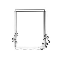 The rectangular frame is decorated with flowers in a minimalist style. Vector illustration of line art