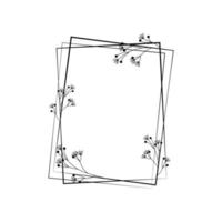 The rectangular frame is decorated with flowers in a minimalist style. Vector illustration of line art