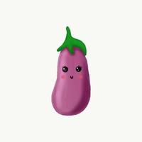 Cute eggplant character vector illustration. Flat eggplant cartoon character. Minimal purple eggplant fruit design for children books.