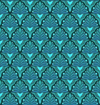 SEAMLESS VECTOR BACKGROUND IN ART NOUVEAU STYLE WITH LIGHT BLUE FLORAL ELEMENTS