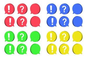 3d style of exclamation question mark and empty inside the different colors chat bubble vector