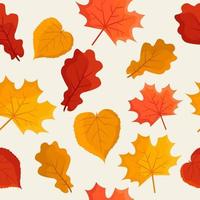 Autumn leaves seamless pattern. Beautiful orange and red falling leaves. Cute vector illustration in flat style.