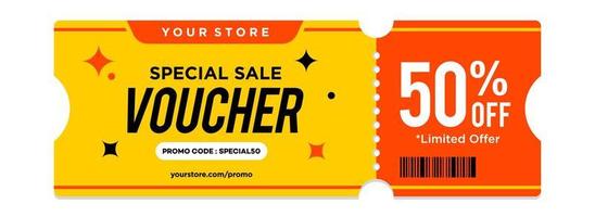 yellow and orange special sale Coupon template with exclusive offer up to 50 percent off. Gift voucher with 50 percent discount, special promo code website vector illustration