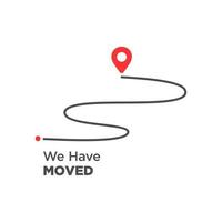 we have moved minimal icon with pin. relocation simple illustration. flat stroke trendy locator logotype graphic art simple design illustration element isolated on white background. moved store vector