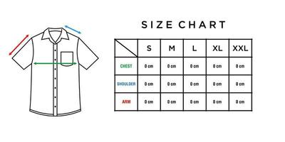 short sleeve shirt size chart template vector. Infographic table of size guide men shirt with collar and button