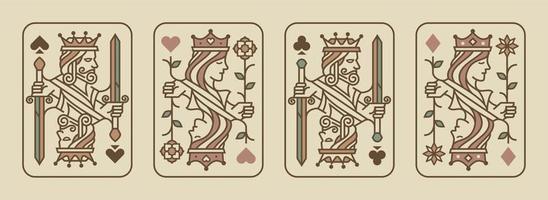 set of King and queen playing card vector illustration set of hearts, Spade, Diamond and Club, Royal cards design collection