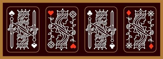 set of King and queen playing card vector illustration set of hearts, Spade, Diamond and Club, Royal cards design collection