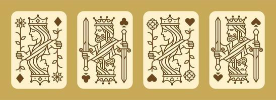 set of King and queen playing card vector illustration set of hearts, Spade, Diamond and Club, Royal cards design collection