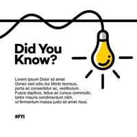 Did you know vector with hanging light bulb lamp.information template post for social media background, fun fact blank template fyi vector with lightbulb idea and cable symbol element