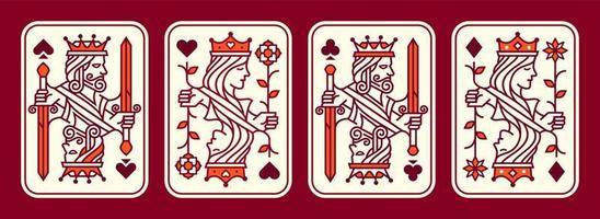 set of King and queen playing card vector illustration set of hearts, Spade, Diamond and Club, Royal cards design collection