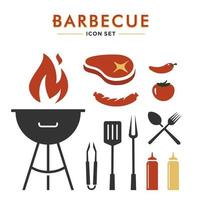 simple vector de elementos de barbacoa. conjunto de etiquetas de barbacoa y parrilla y elemento de diseño. vector de ilustración de icono de cosas relacionadas con barbacoa.