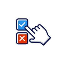 voting right and wrong icon line with hand select correct checkmark box. making decision icon vector Illustration. Participation in democratic process concept.