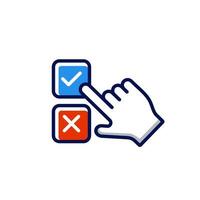 voting right and wrong icon line with hand select correct checkmark box. making decision icon vector Illustration. Participation in democratic process concept.