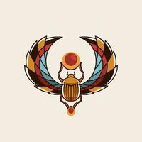 Egyptian scarab and wings vintage Illustration. Ancient Egypt art. traditional Color tattoo design. Magic symbol of pharaoh, gods Ra and sun. Historical art, t-shirt design artwork vector