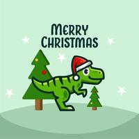 merry Christmas t-rex dinosaur illustration vector concept banner background