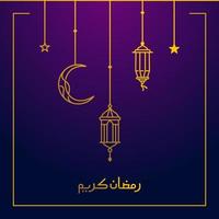 ramadan kareem, icono de la línea de saludo de eid mubarak diseño vectorial mínimo y simple con una hermosa linterna brillante y una elegante estrella de luna creciente para el fondo y la pancarta vector