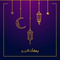 ramadan Kareem, Eid Mubarak Greeting Line icon minimal and simple vector design with beautiful Glowing Lantern and elegant crescent moon star for background and Banner