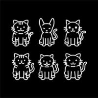 white cats line vector set on black background. cat breed multiple animal vector logo