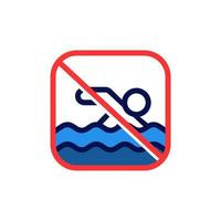 No swimming sign. vector in square shape. Attention no swim in vector line . with water wave and person in swimming position.