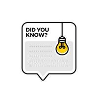 Did you know vector template post with idea bulb light icon for social media background, fun fact blank template fyi vector