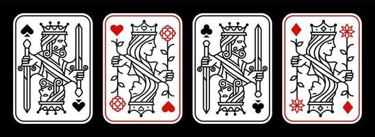 set of King and queen playing card vector illustration set of hearts, Spade, Diamond and Club, Royal cards design collection