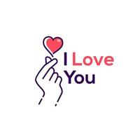 te quiero. mini mano de amor rosa, dedo de corazón coreano te amo icono de signo vector línea arte ilustración diseño de etiqueta redes sociales, te amo gesto