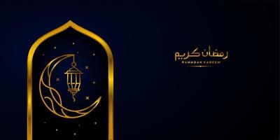 Ramadan Kareem lantern background vector simple ramadan Kareem arabic caligraphy vector , Eid Mubarak Greeting Line icon minimal vector design with mosque Glowing Lantern and hanging crescent moon