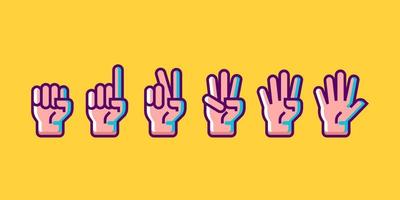 hand gesture count 1 2 3 4 and 5 vector icon illustration in trendy cartoon filled line style set Illustration, counting hand vector design in modern neon color