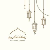 ramadan Kareem, Eid Mubarak Greeting Line icon minimal and simple vector design with beautiful Glowing Lantern and elegant crescent moon star for background and Banner