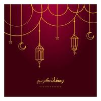 ramadan Kareem, Eid Mubarak Greeting Line icon minimal and simple vector design with beautiful Glowing Lantern and elegant crescent moon star for background and Banner