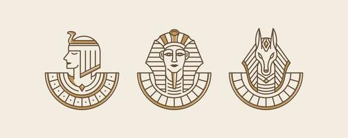 cleopatra, faraón y anubis antiguo egipto dios vintage arte hipster línea arte ilustración vector. conjunto de colección de estilo lineal de ilustraciones antiguas. arte de papel tapiz de los dioses de Egipto. vector