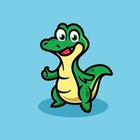 Green crocodile cartoon character mascot illustration logo vector showing thumbs up. cute animal reptile alligator with happy facial expression in trendy modern style