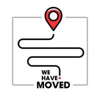 we have moved minimal icon with pin. relocation simple illustration. flat stroke trendy locator logotype graphic art simple design illustration element isolated on white background. moved store vector