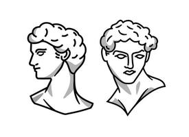 set of ancient greek statues illustration. greece gods head sculpture art vector in line art style. Linear drawings of heads of antique statues of the mystical god. Ancient Greek Figure face Statue