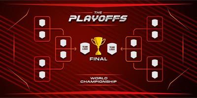 red elegant sport game tournament championship contest stage layout, double elimination bracket board chart vector with champion trophy prize icon illustration background
