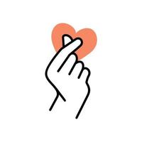 mini i love you hand clip art  ,korean heart finger i love you sign icon vector line art illustration sticker design social media, i heart you gesture