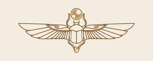 Scarab with wings vector illustration, ancient Egypt animal for Khepri, egyptian god. magic symbol for Pharaoh with topographic line background. egypt mythology tattoo design