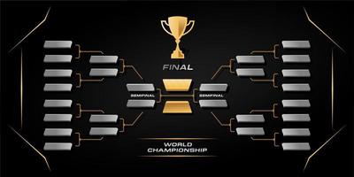 black and gold elegant sport game tournament championship contest stage layout, double elimination bracket board chart vector with champion trophy prize icon illustration background